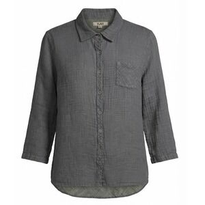 FLAX Womens Large Gray 100% Linen Thick Textured Button Down Shirt L